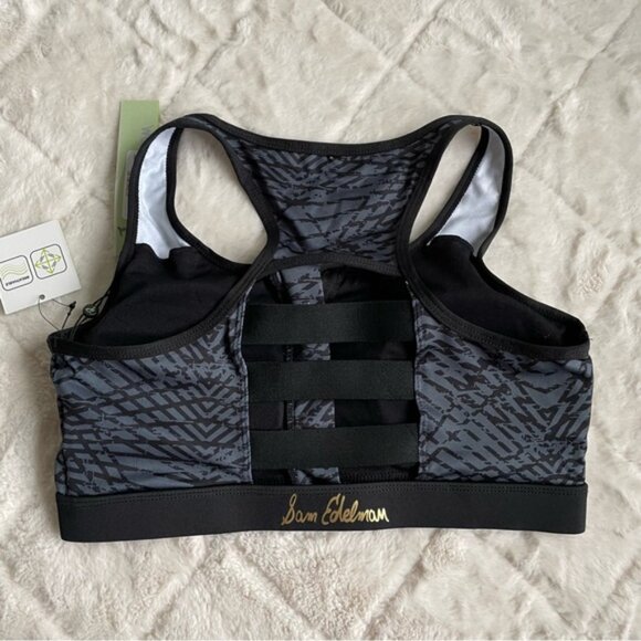 Sam Edelman | Gray and Black Geo Print Zip Front Bra | Size Extra Small - Picture 5 of 13